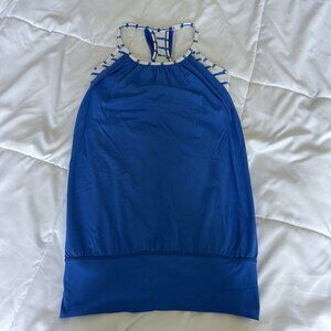 Lululemon Womens 4 Tank Built In Bra Blue White Striped Racerback Top Yoga